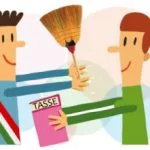 baratto-amministrativo-150×150 Foto disegnata di due persone che scambiano un oggetto (una scopa) con le tasse da pagare
