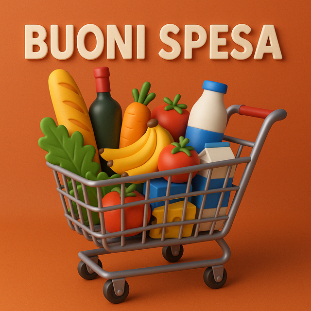 Immagine di un carrello della spesa con scritto sullo sfondo 