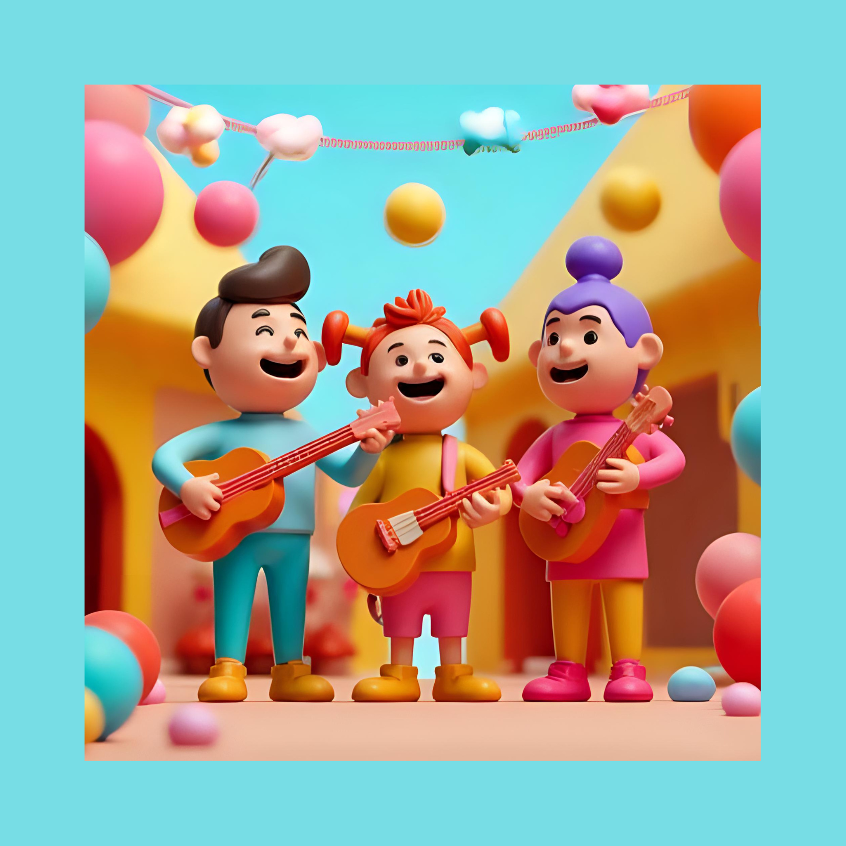 Immagine in 3D stile cartoon di una band musicale