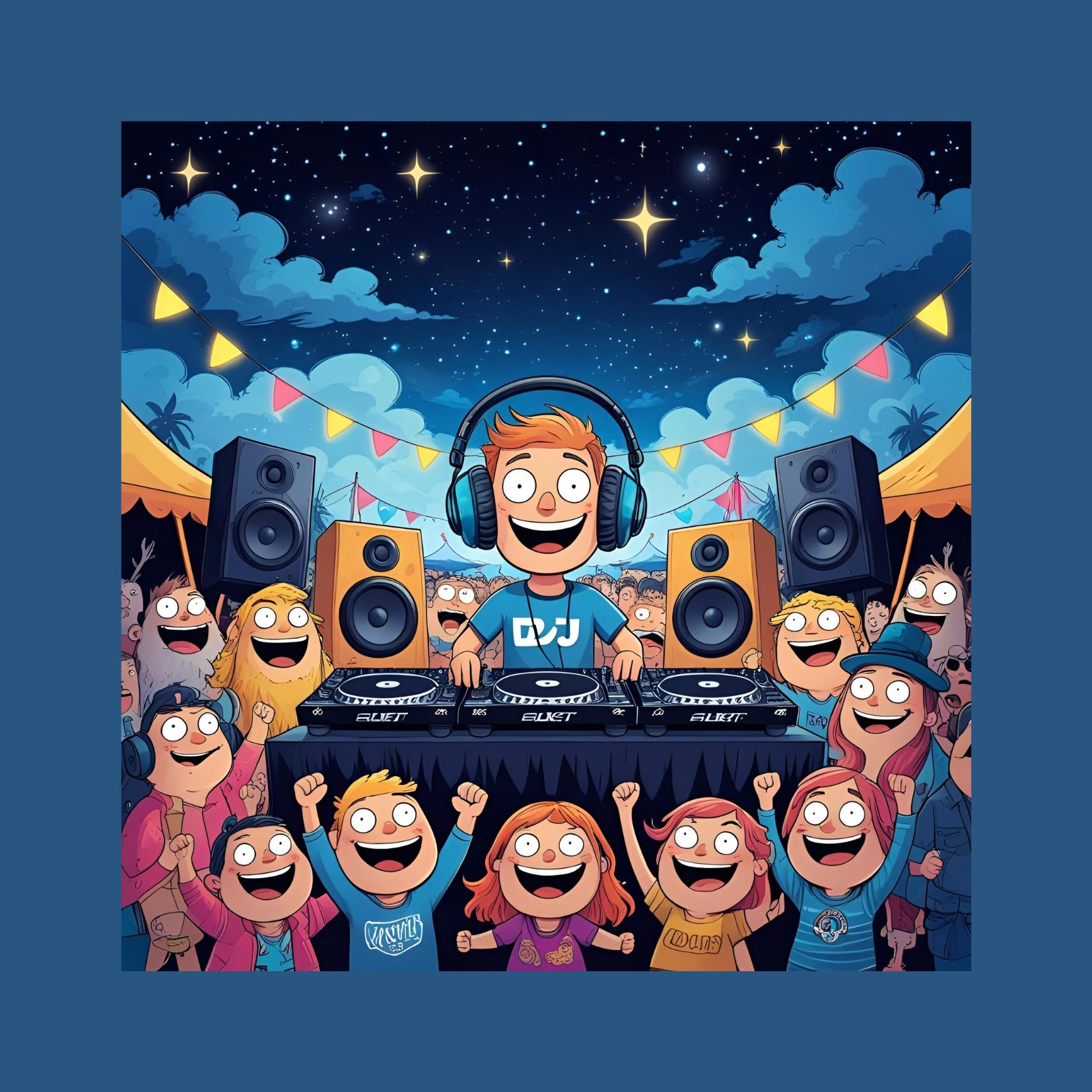 Immagine AI di DJ set in stile cartoon