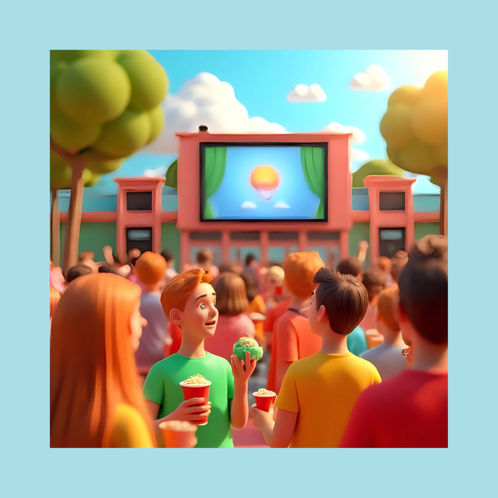 Cinema allaperto Immagine in 3D stile cartoon di un cinema all'aperto