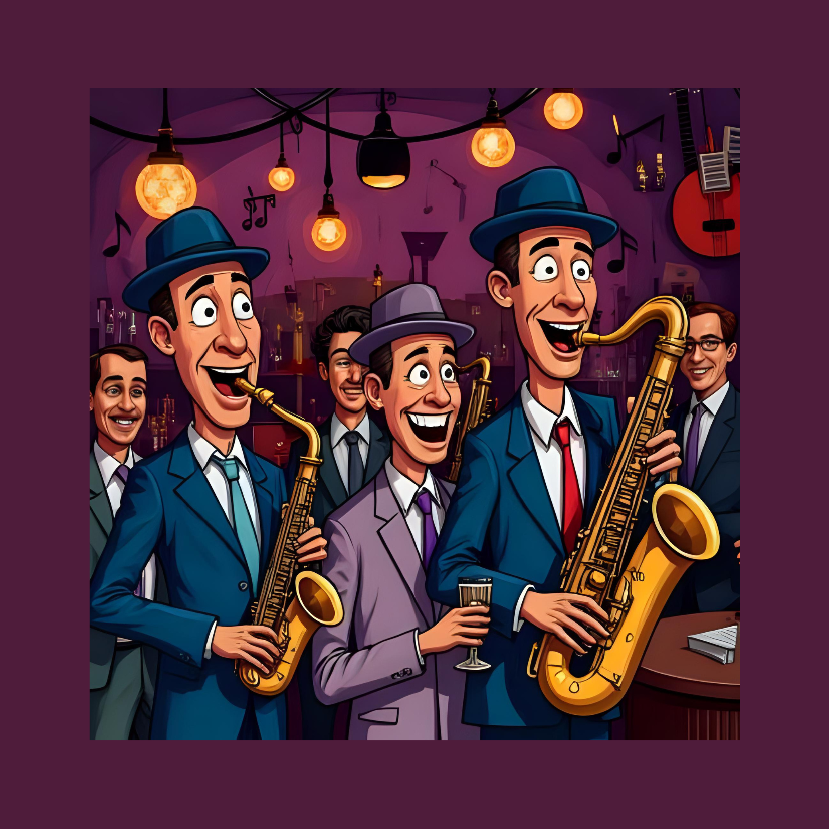 Immagine stile cartoon di un concerto jazz