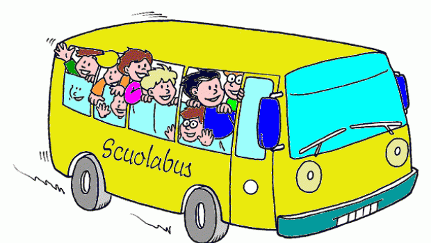 Disegno di uno scuolabus giallo con dentro dei bambini