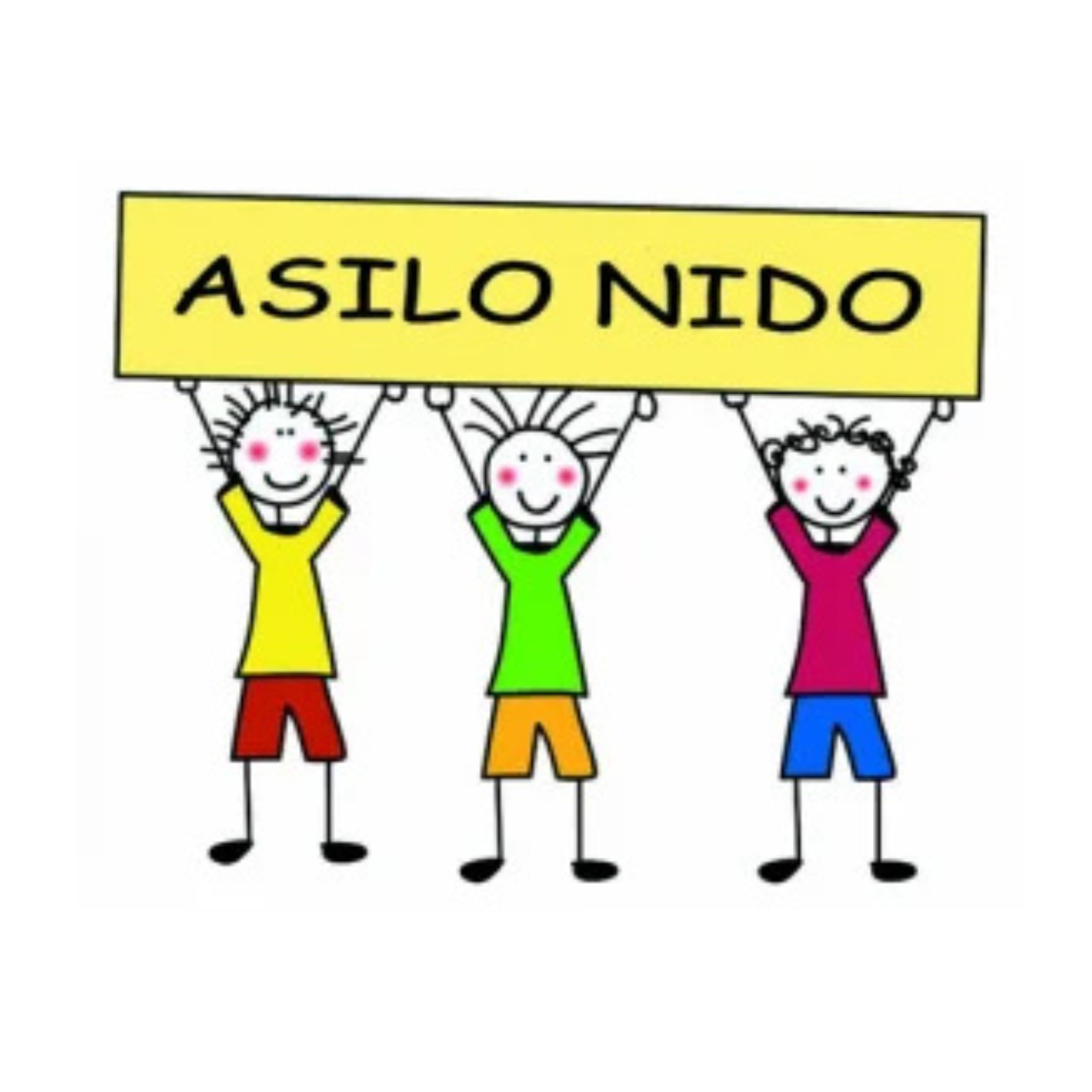 Asilo Nido disegno di tre bambini che sostengono uno striscione con su scritto