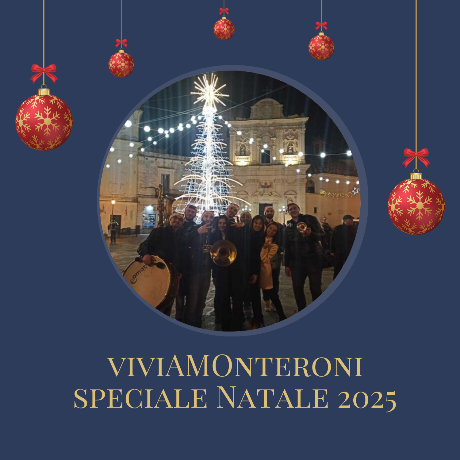 Locandina di Natale con foto al centro del Sindaco e alcuni consiglieri