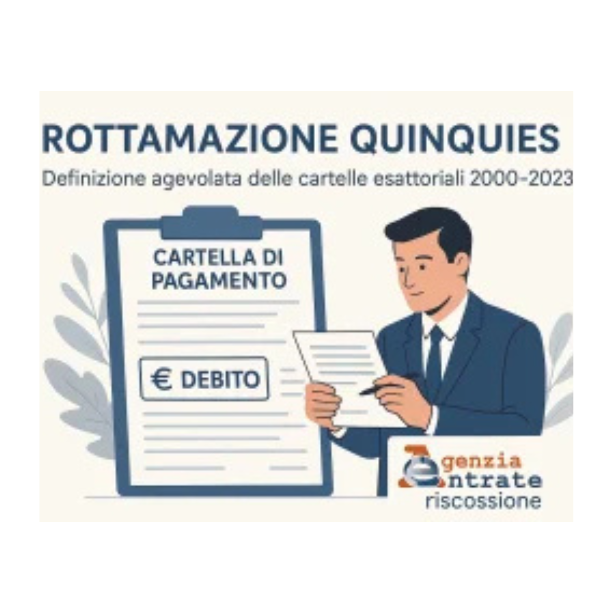 Disegno di una cartella di pagamento e di un uomo che la sta leggendo.